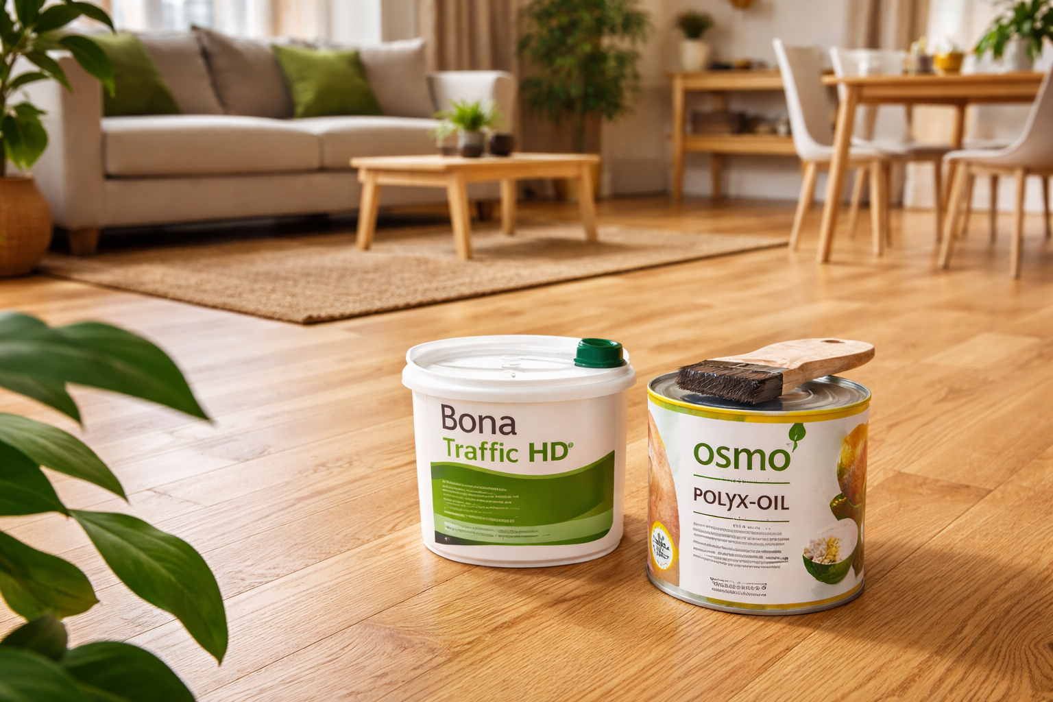 Eco-friendly wood floor finishes in a bright North London family living room with newly refinished oak flooring