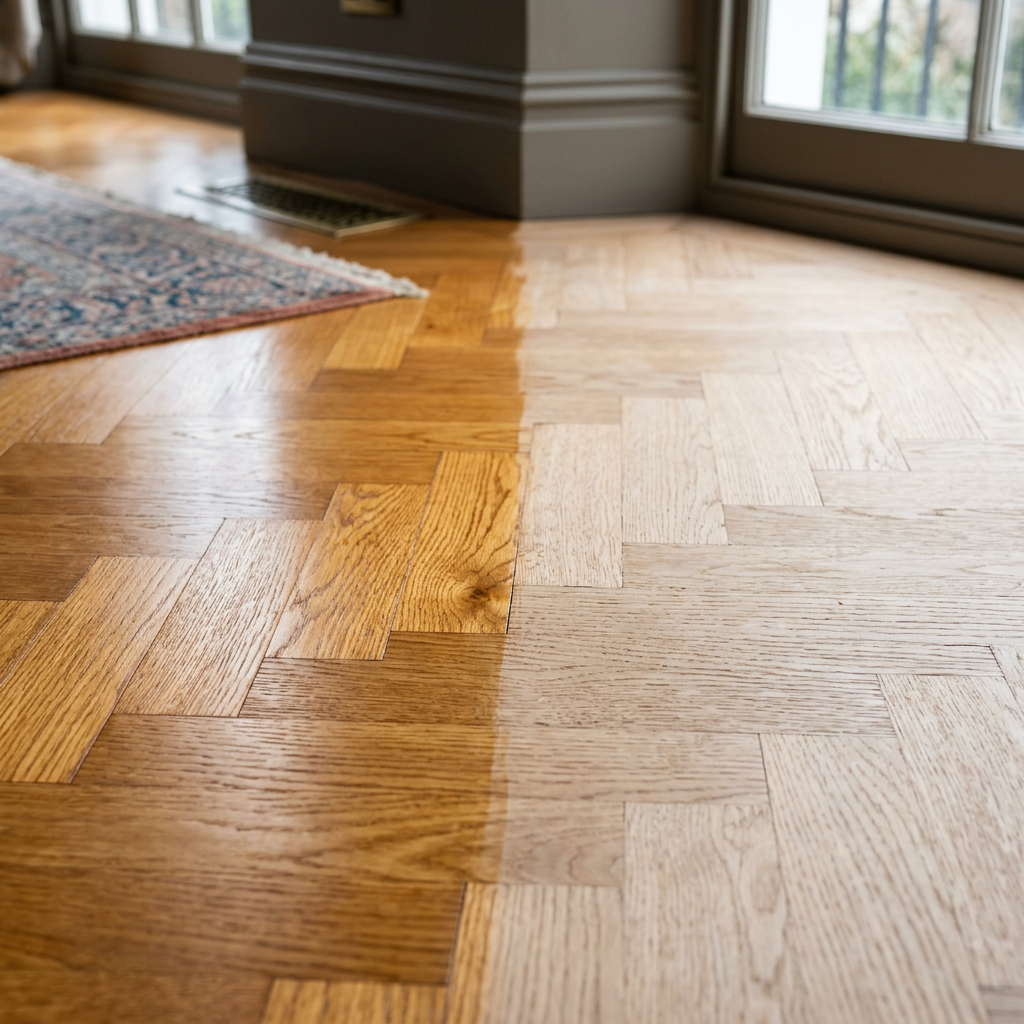 Close-up herringbone parquet Osmo Hardwax Oil Hampstead London
